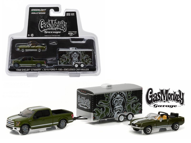 GreenLight Gas Monkey Garage Ford F-150 + Shelby GT500KR 1:64 con remolque - Chido Toys