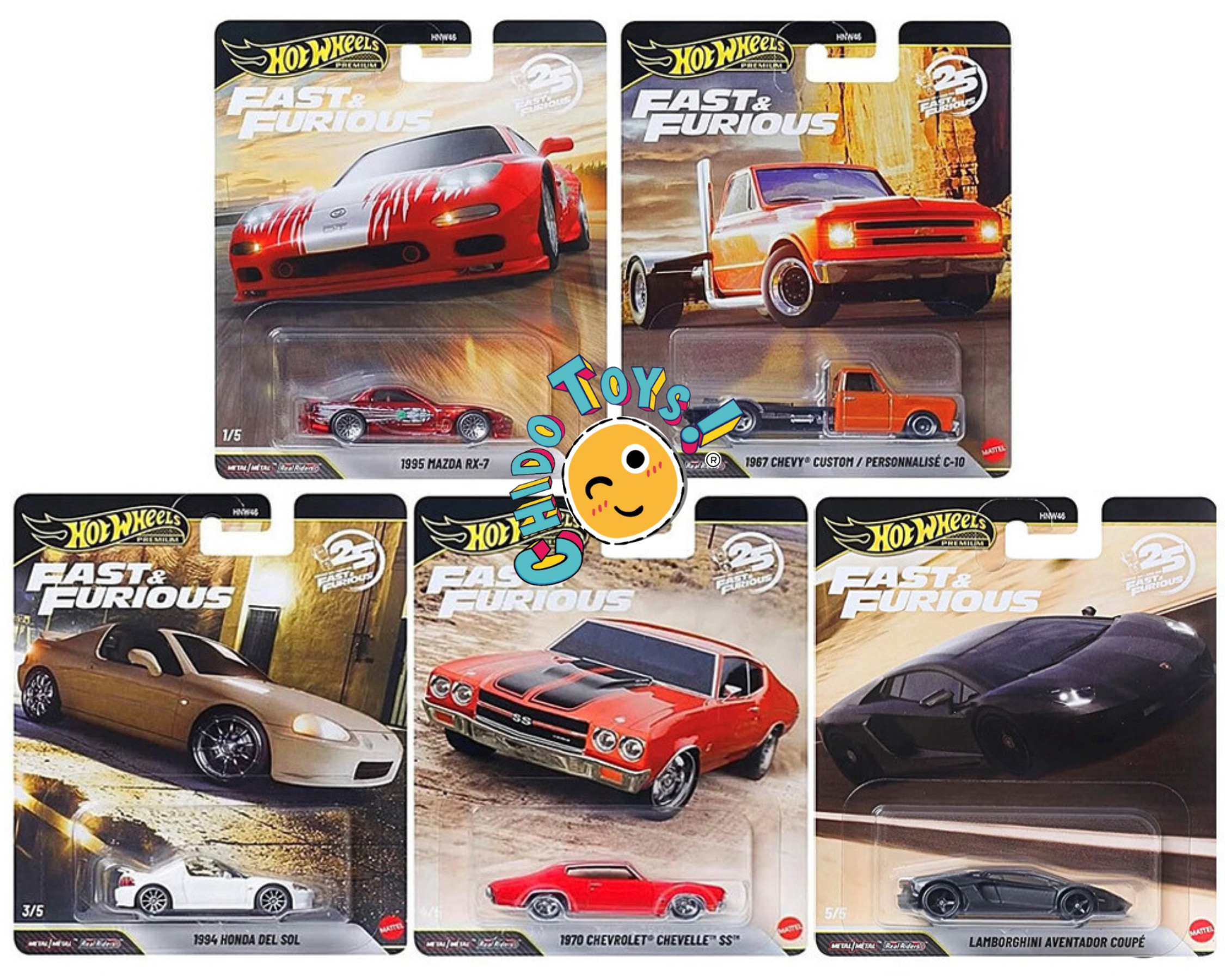 Hot Wheels Fast & Furious 25 Aniv 1:64 set Premium - Chido Toys