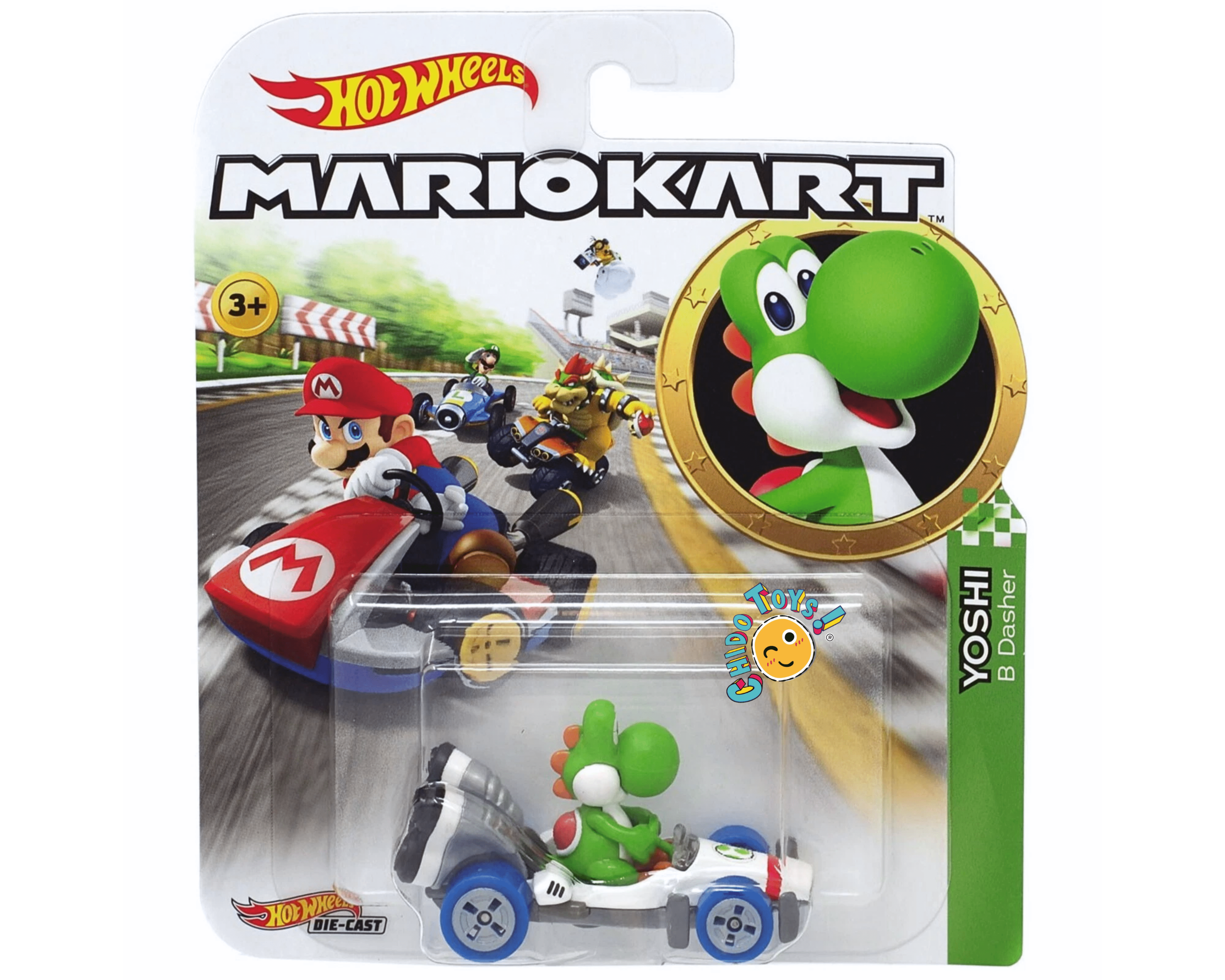 Hot Wheels Mario Kart Yoshi B Dasher 1:64 blanco verde - Chido Toys