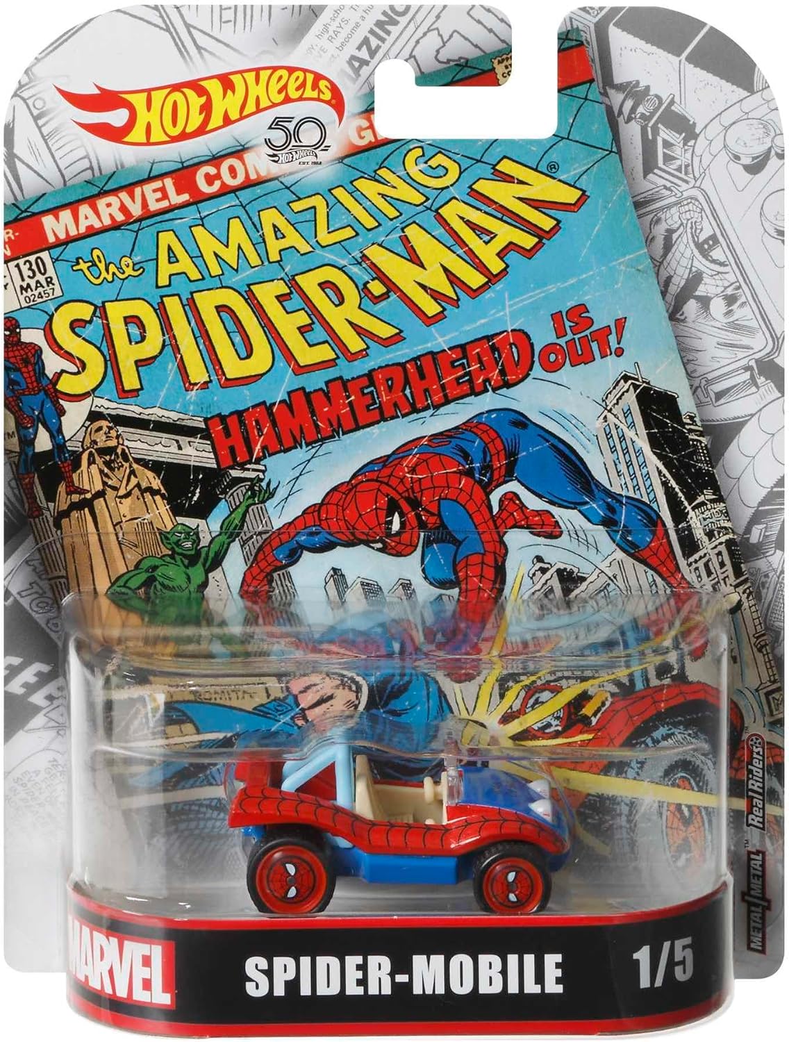 Hot Wheels Spider - Mobile Marvel Comics 1:64 azul y rojo - Chido Toys