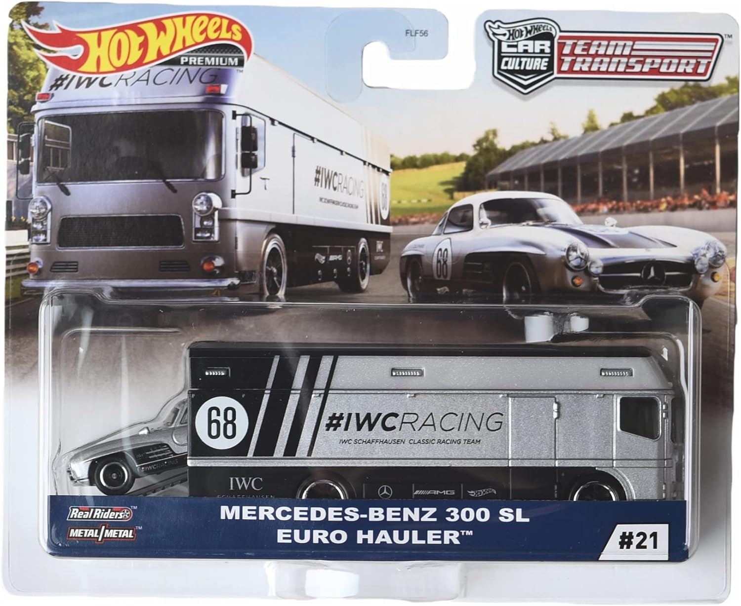 Hot Wheels Team Transport Mercedes 300 SL + Euro Hauler 1:64 plata - Chido Toys