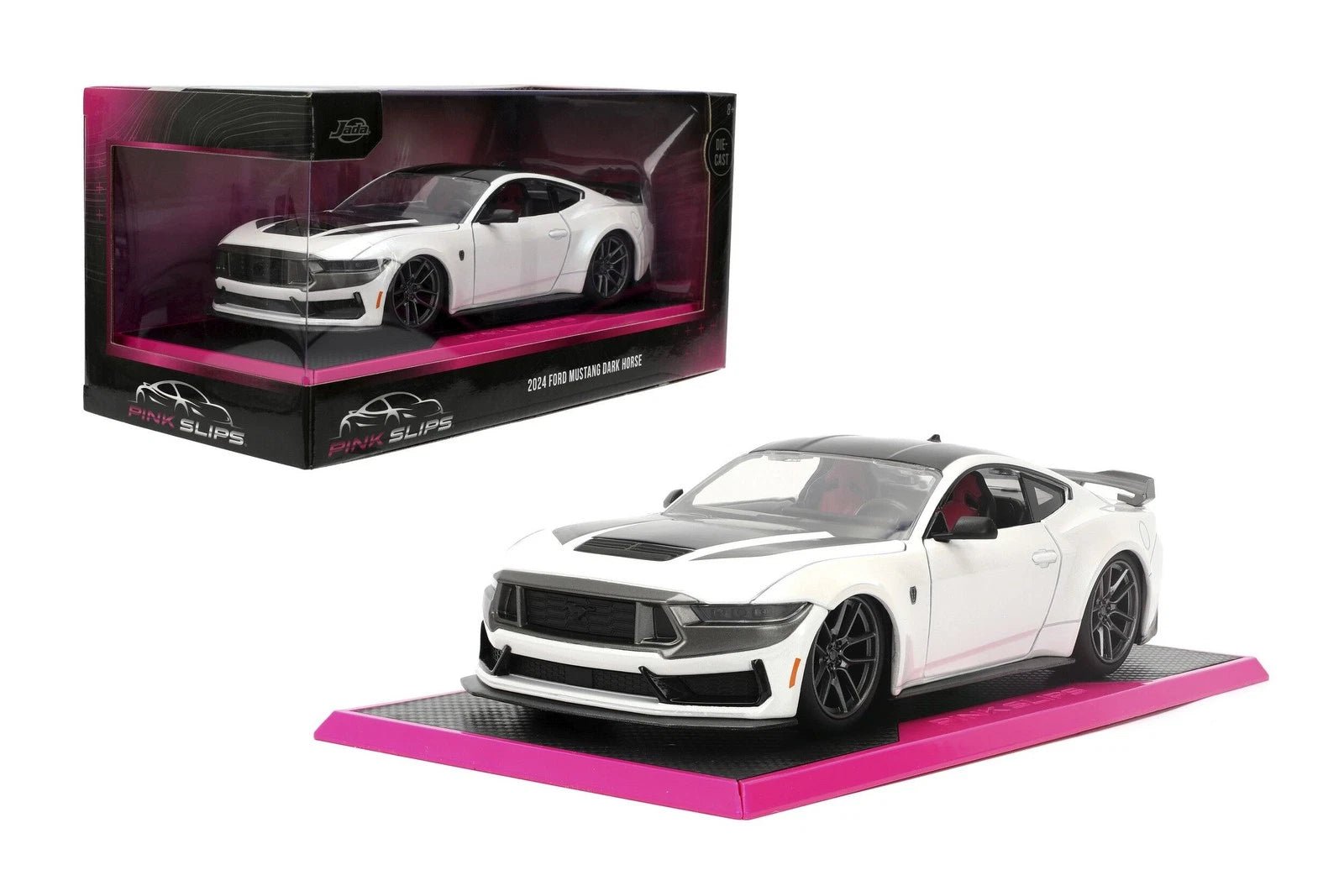 Jada 2024 Ford Mustang Dark Horse 1:24 blanco con apertura total - Chido Toys