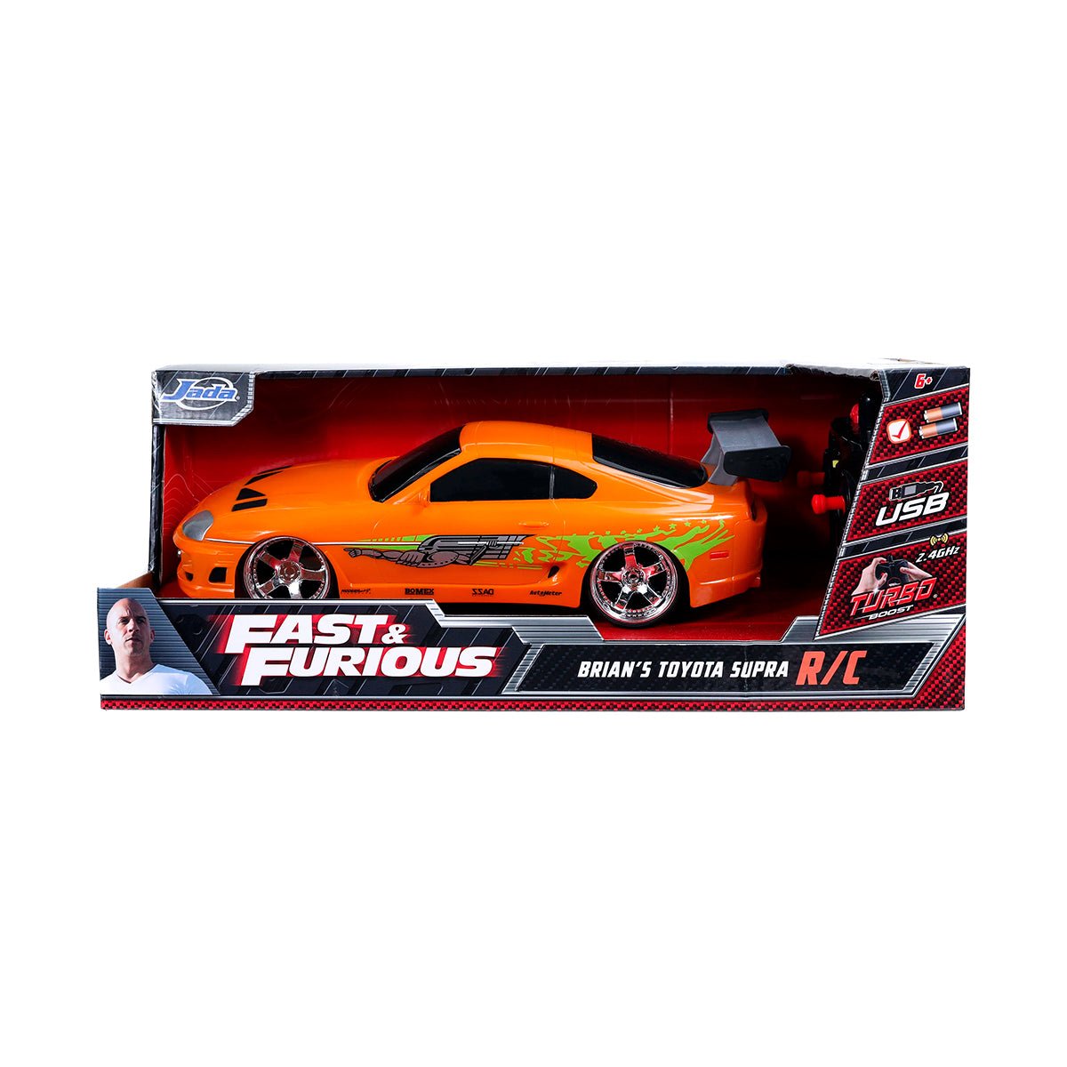 Jada Brian’s Toyota Supra R/C escala 1:16 naranja Turbo Boost - Chido Toys