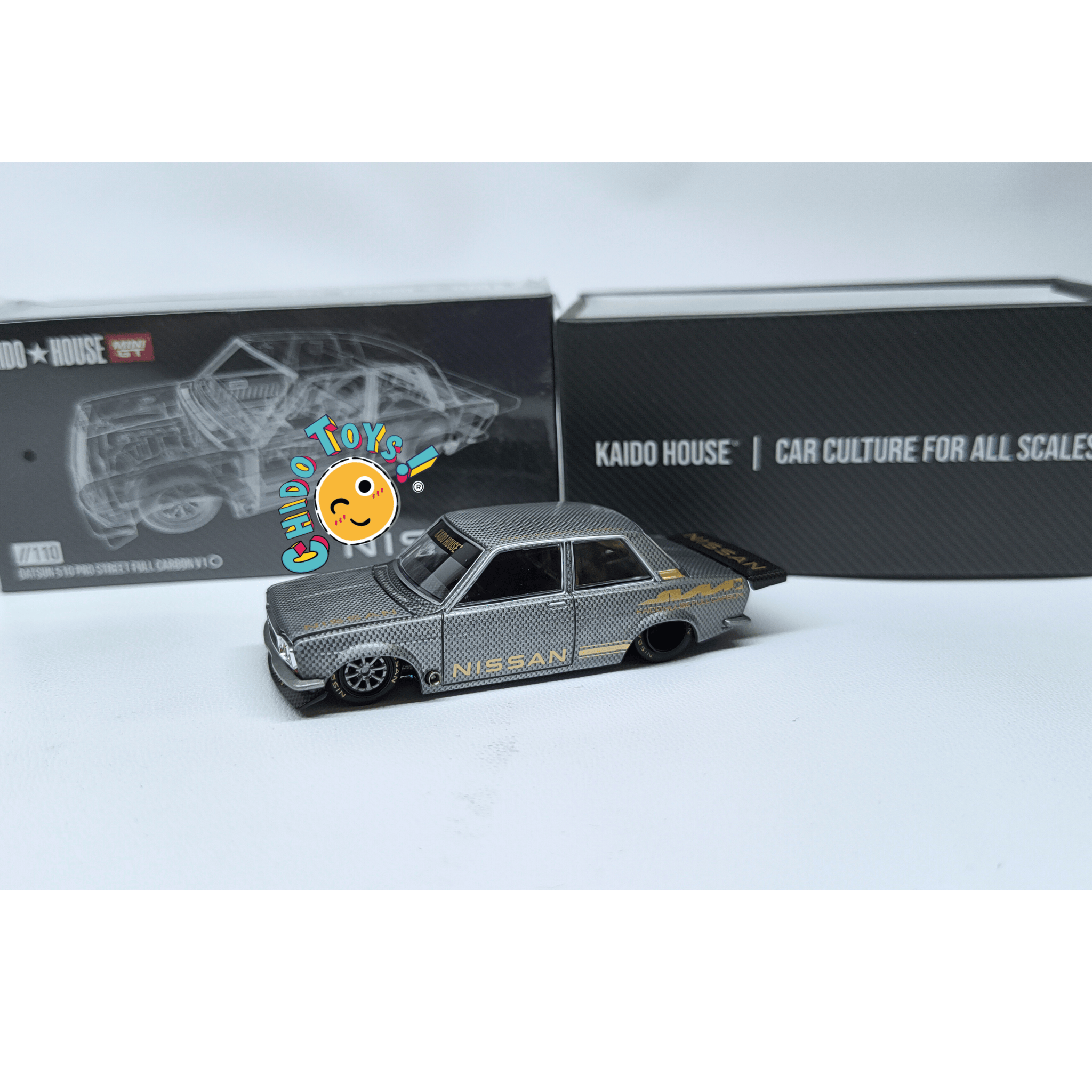 Kaido House Datsun 510 Pro Street #110 CHASE 1:64 carbono – Chido Toys