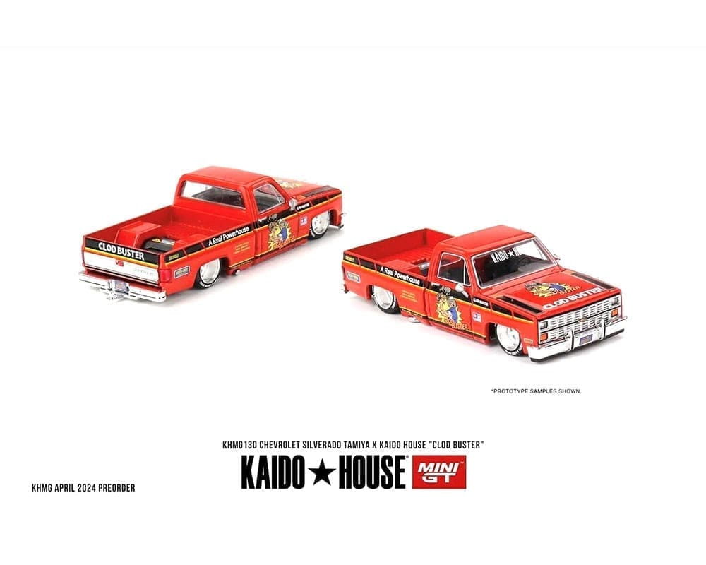 Kaido House x Mini GT Chevrolet Silverado "Clod Buster" – Escala 1:64 con Cofre y Tapa de Caja Abiertos - Chido Toys