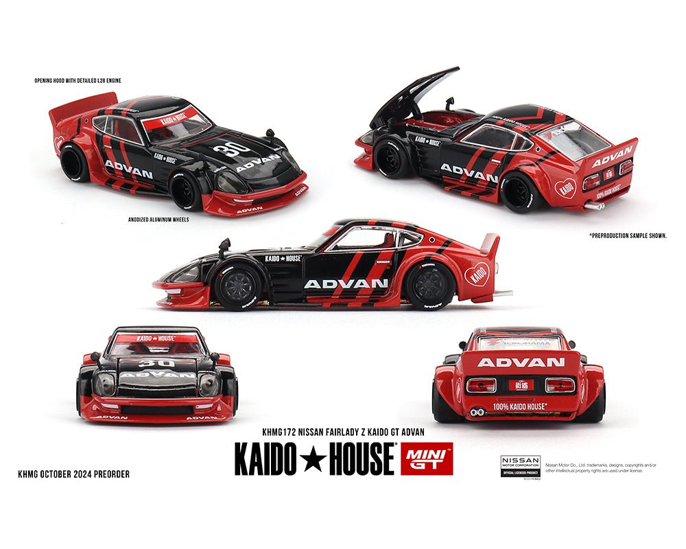 Kaido House x Mini GT Nissan Fairlady Z GT Advan – Escala 1:64 con Motor Detallado y Cofre Abierto - Chido Toys
