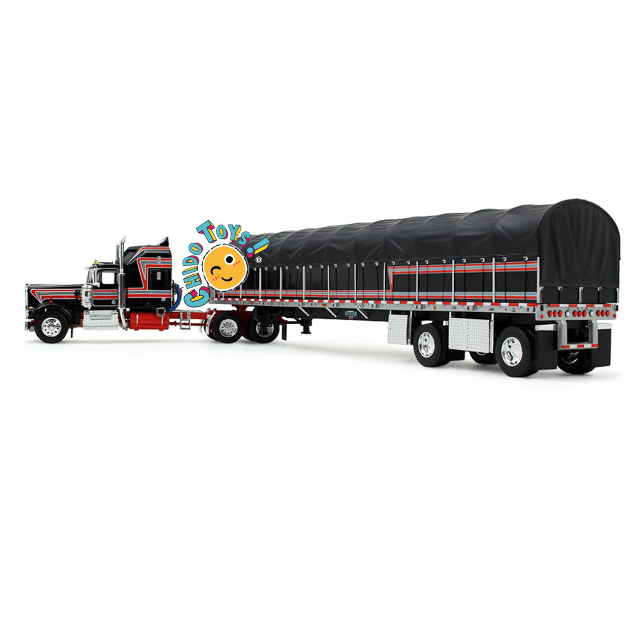 Kenworth W900A con remolque cubierto a escala 1:64 DCP – Réplica metálica con cofre abatible - Chido Toys