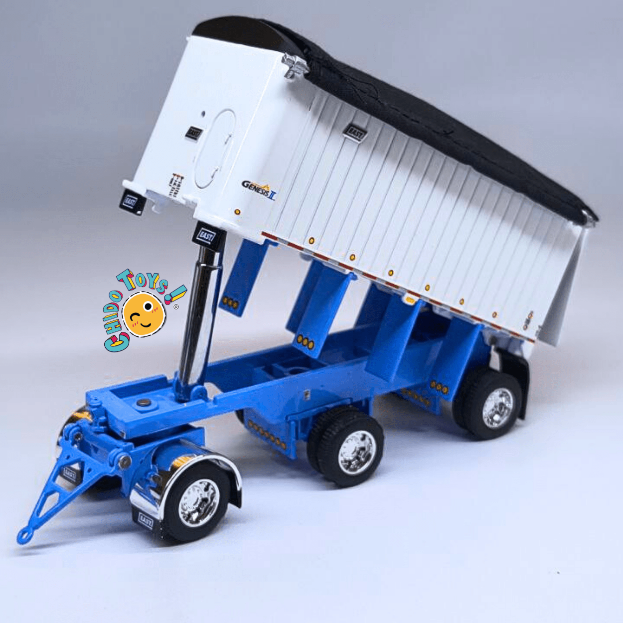 Kenworth W900L con doble tolva East Dump Trailer a escala 1:64 DCP – Réplica metálica con cofre abatible - Chido Toys