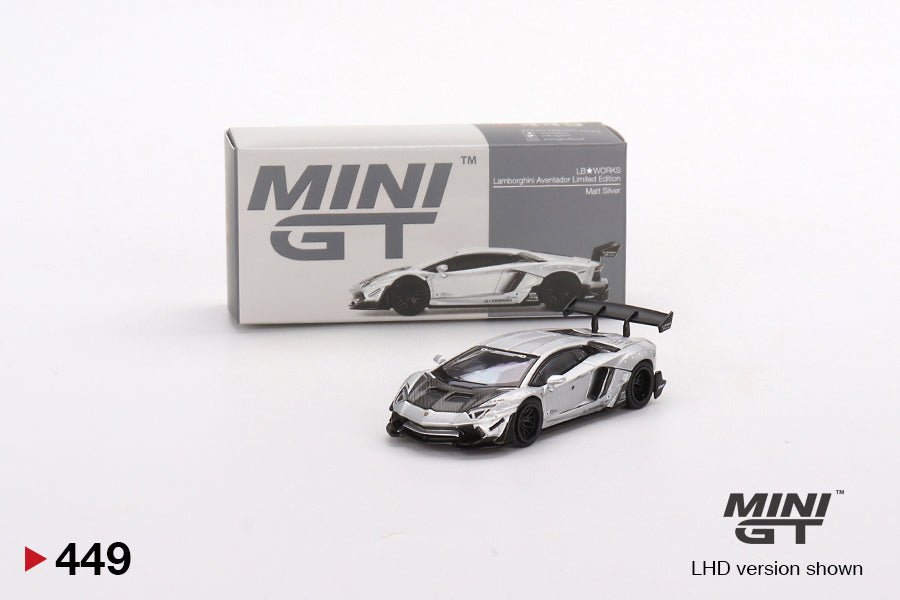 Lamborghini Aventador Matt Silver 1:64 – Edición Limitada de 4,800 Piezas (Mini GT) - Chido Toys