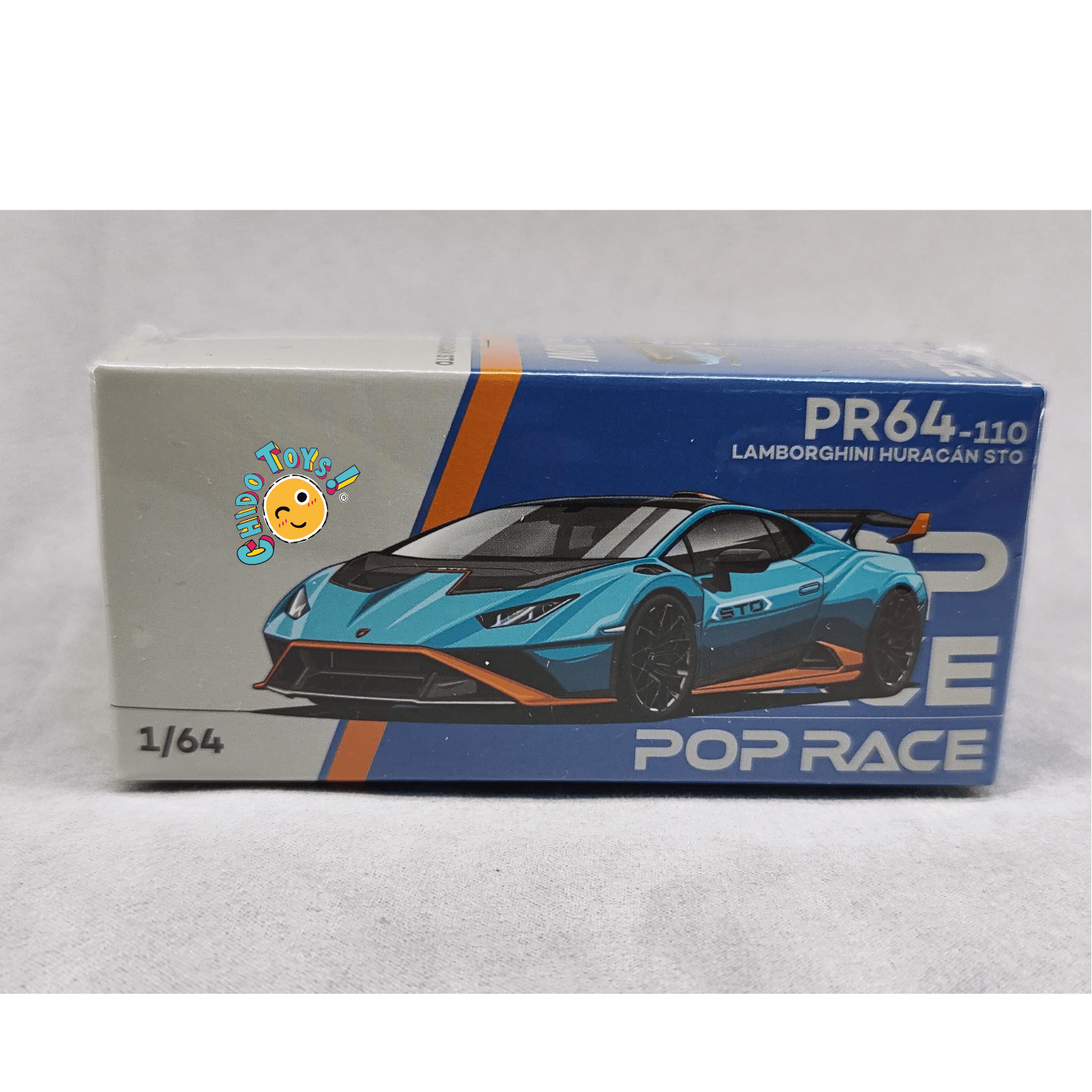 Lamborghini Huracán STO 1:64 de PopRace – Metal, Llantas de Goma y Capó Desmontable - Chido Toys