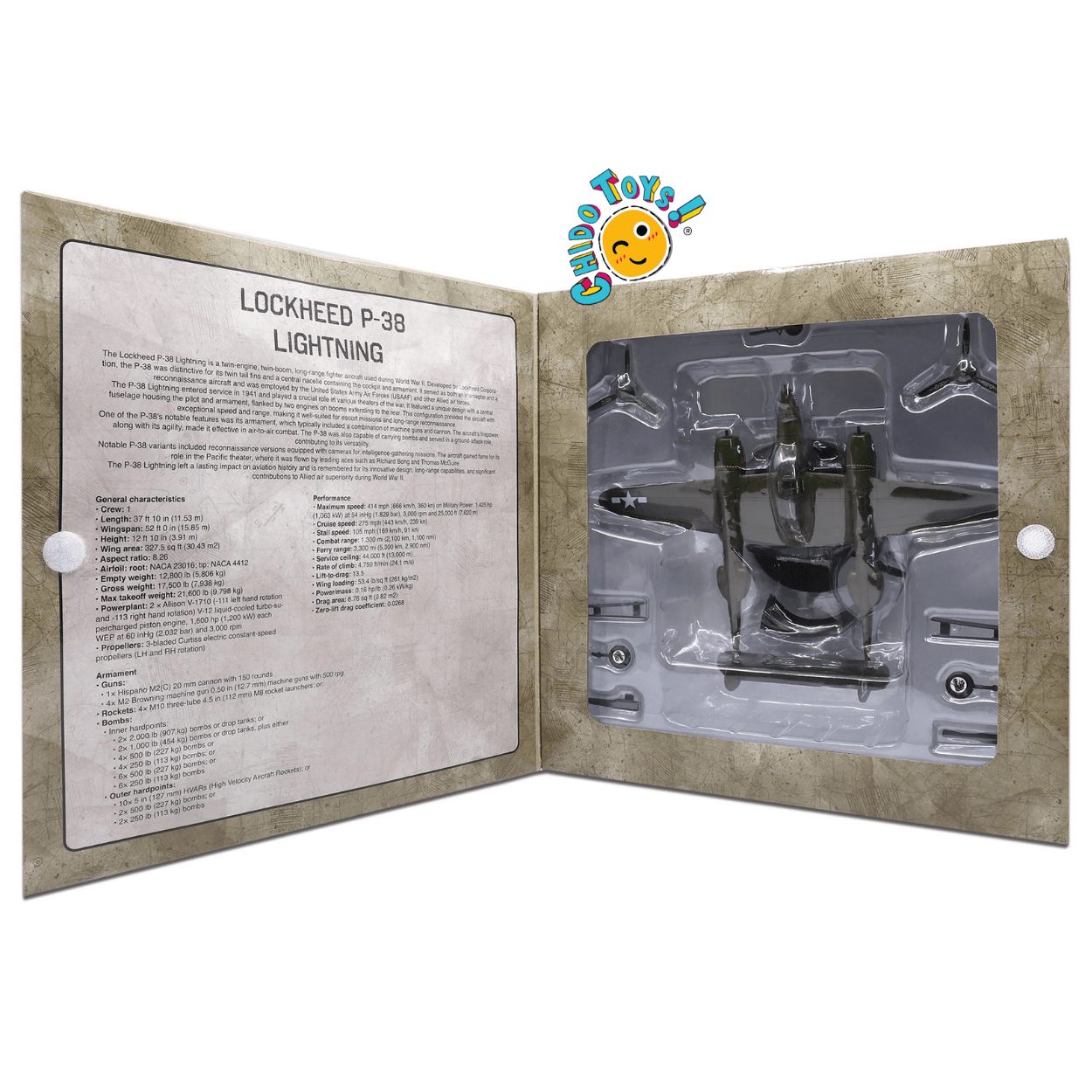 Lockheed P - 38 Lightning Avión a Escala 1:72 – Diecast Metal - Chido Toys