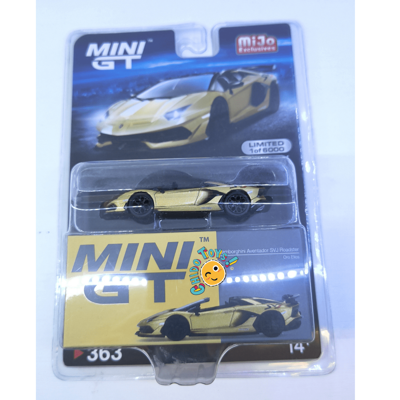 Mini GT 363 Lamborghini Aventador SVJ Roadster 1:64 Oro Elios - Chido Toys