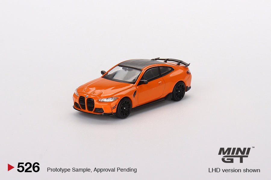 Mini GT BMW M4 CSL 1:64 naranja con alerón deportivo - Chido Toys