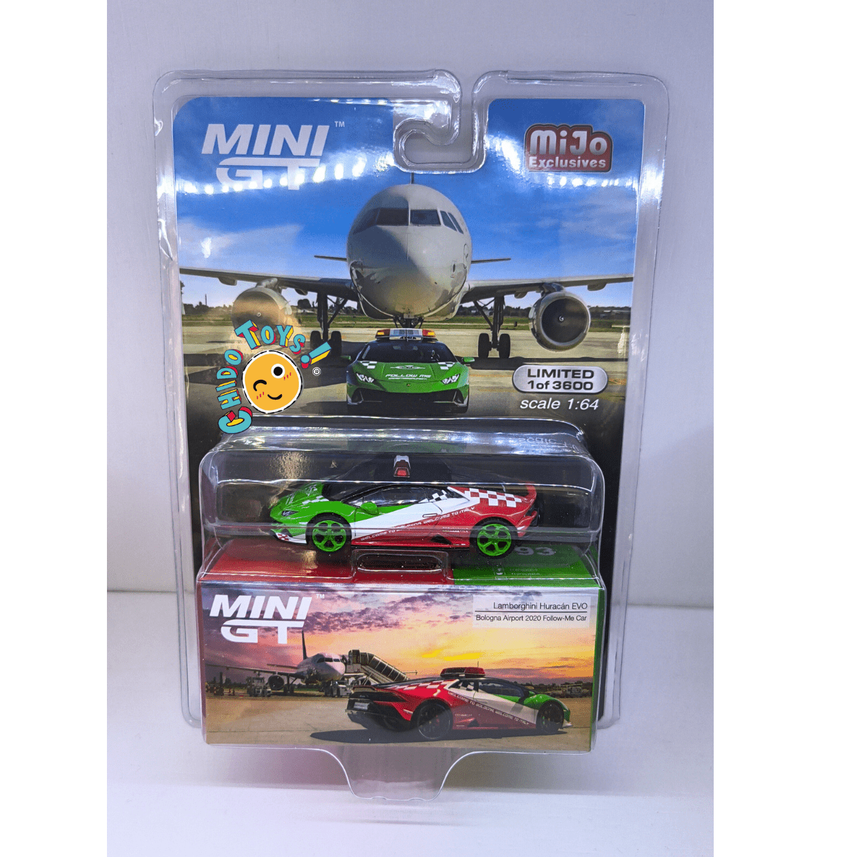 Mini GT Lamborghini Huracán EVO “Bologna Airport Follow Me Car” 1:64 | Versión CHASE - Chido Toys