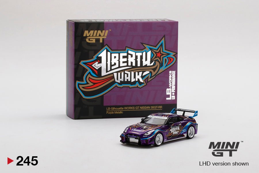 Mini GT Nissan GT - R R35 Liberty Walk 1:64 Purple Metallic - Chido Toys