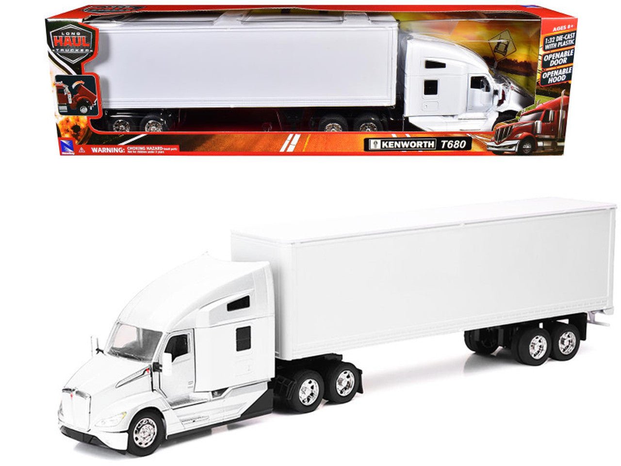 New - Ray Kenworth T680 Long Haul 1:32 blanco, puertas y cofre - Chido Toys