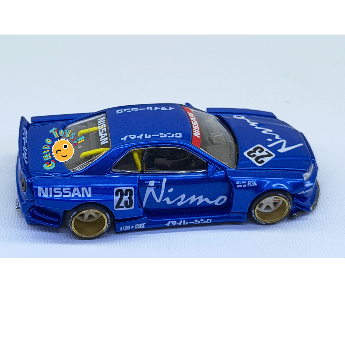 Nissan Skyline GT - R R34 Kaido House x Mini GT Nismo 23 – Versión CHASE – Escala 1:64 - Chido Toys