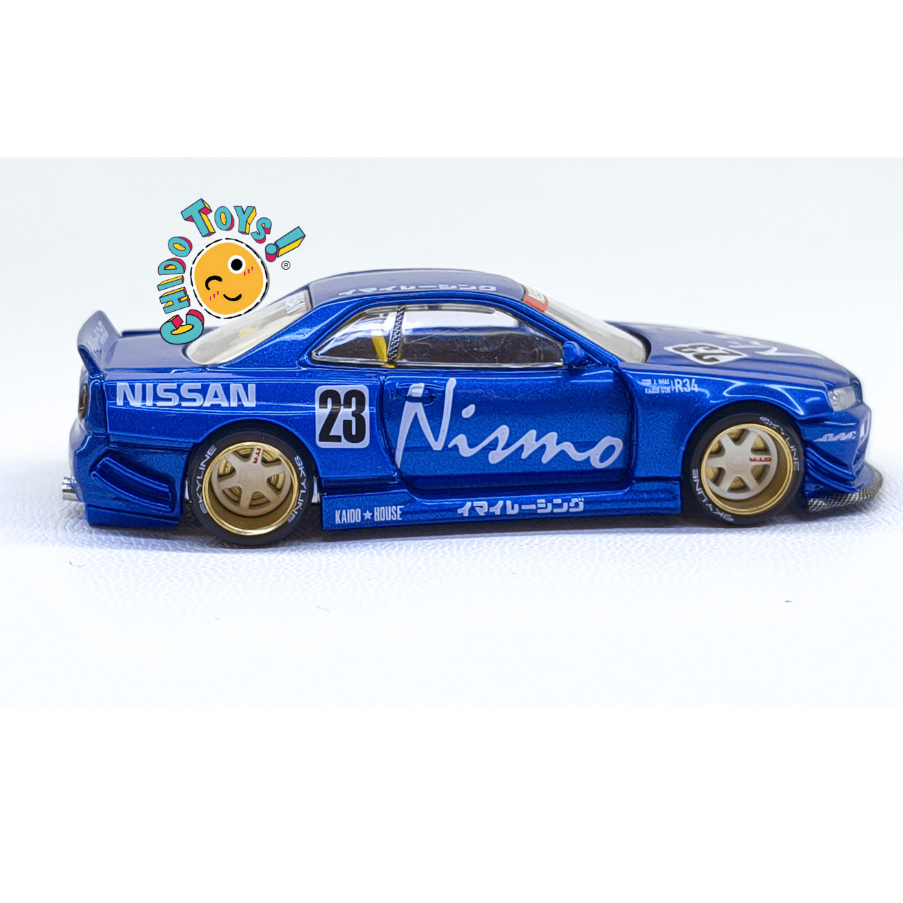 Nissan Skyline GT - R R34 Kaido House x Mini GT Nismo 23 – Versión CHASE – Escala 1:64 - Chido Toys