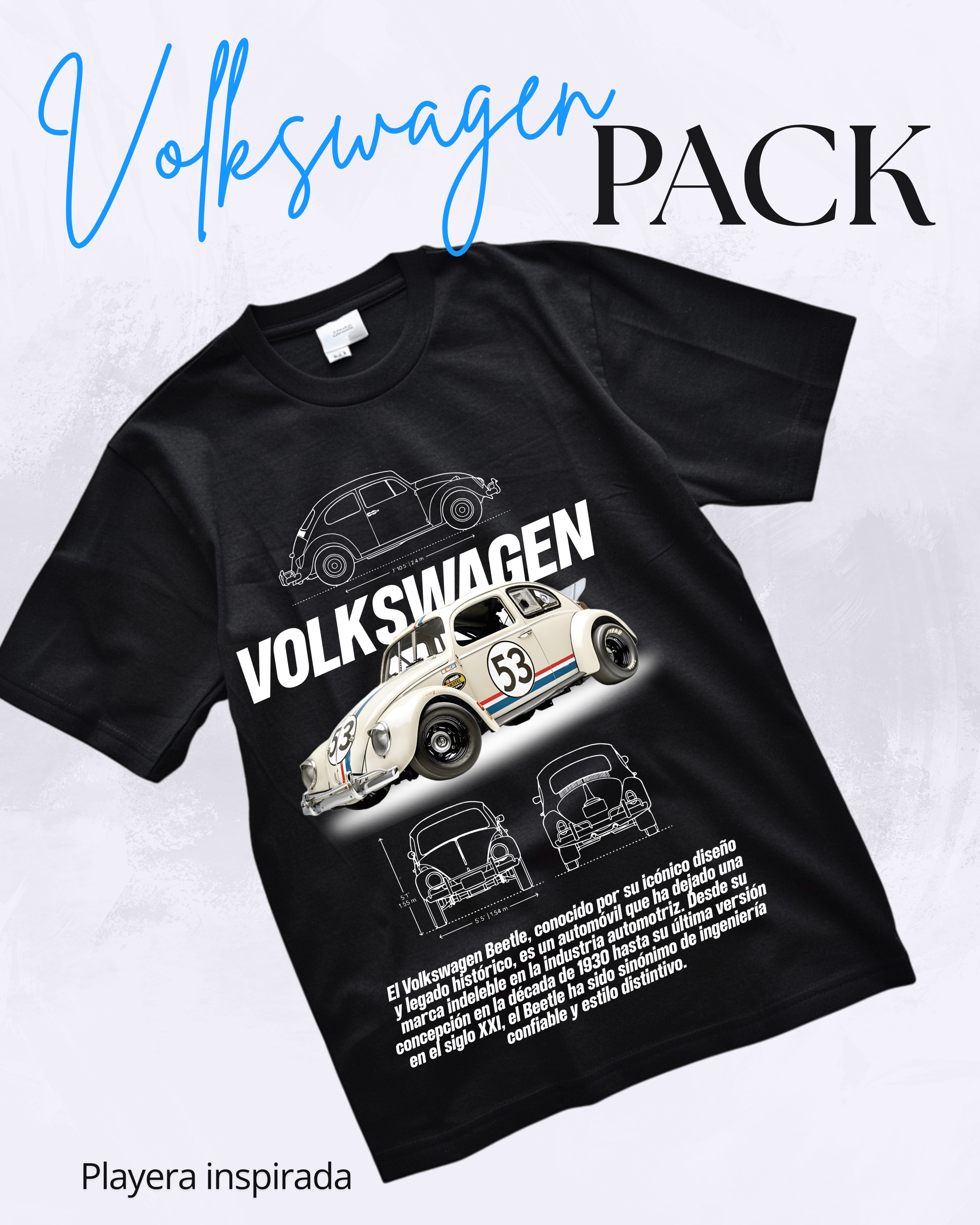 Pack Beetle– Playera+ Arte en Aluminio con LED + Auto 1:64 con figura + Empaque temático - Chido Toys