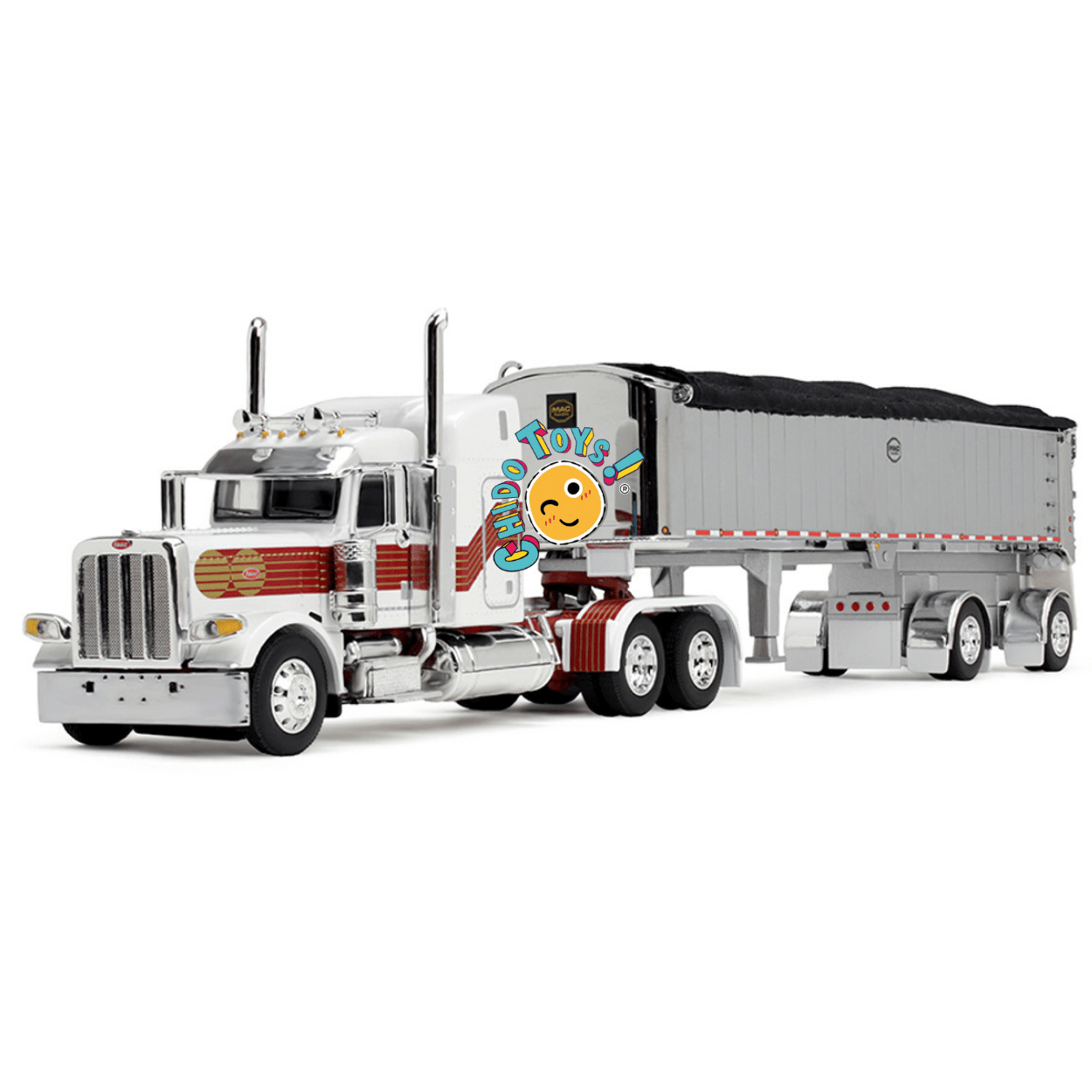 Peterbilt 379 con tolva MAC Trailer a escala 1:64 DCP – Réplica de colección detallada - Chido Toys