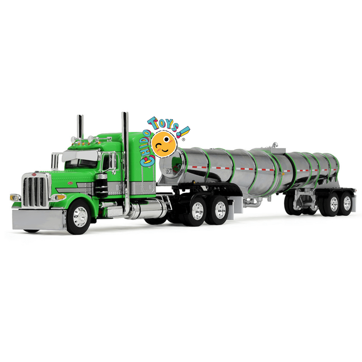 Peterbilt 389 w/84" con remolque tanque Polar a escala 1:64 – Réplica metálica con cofre abatible - Chido Toys