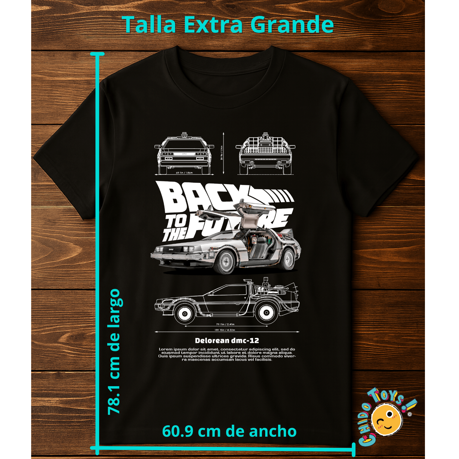 Playera DeLorean DMC - 12 – Back to the Future – Diseño técnico estilo blueprint - Chido Toys