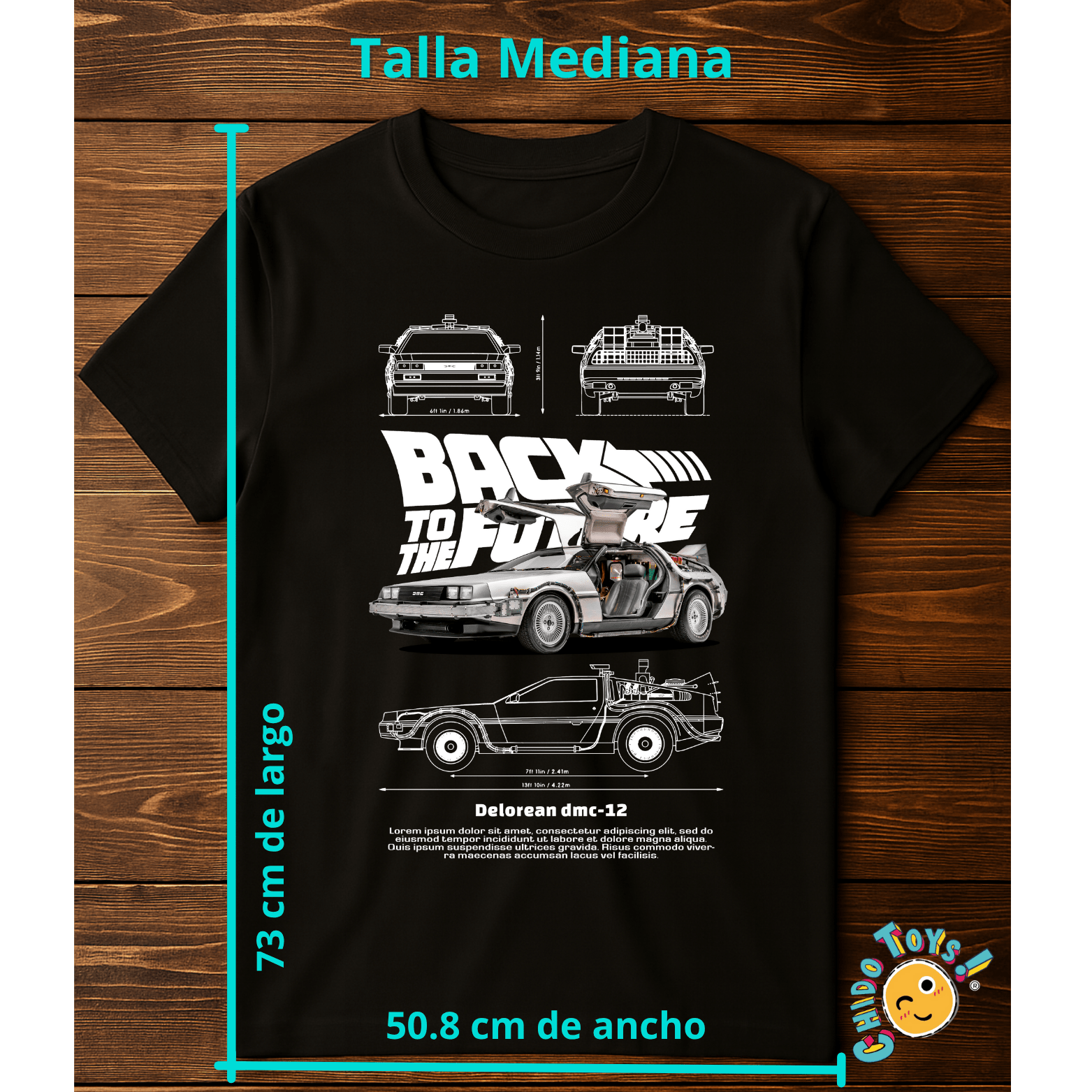 Playera DeLorean DMC - 12 – Back to the Future – Diseño técnico estilo blueprint - Chido Toys