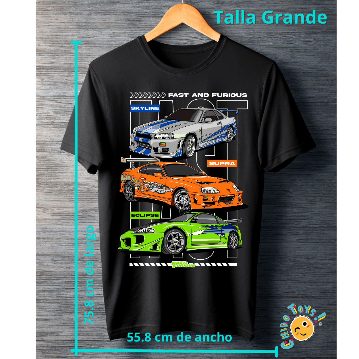 Playera Fast & Furious Negra – Skyline / Supra / Eclipse - Chido Toys