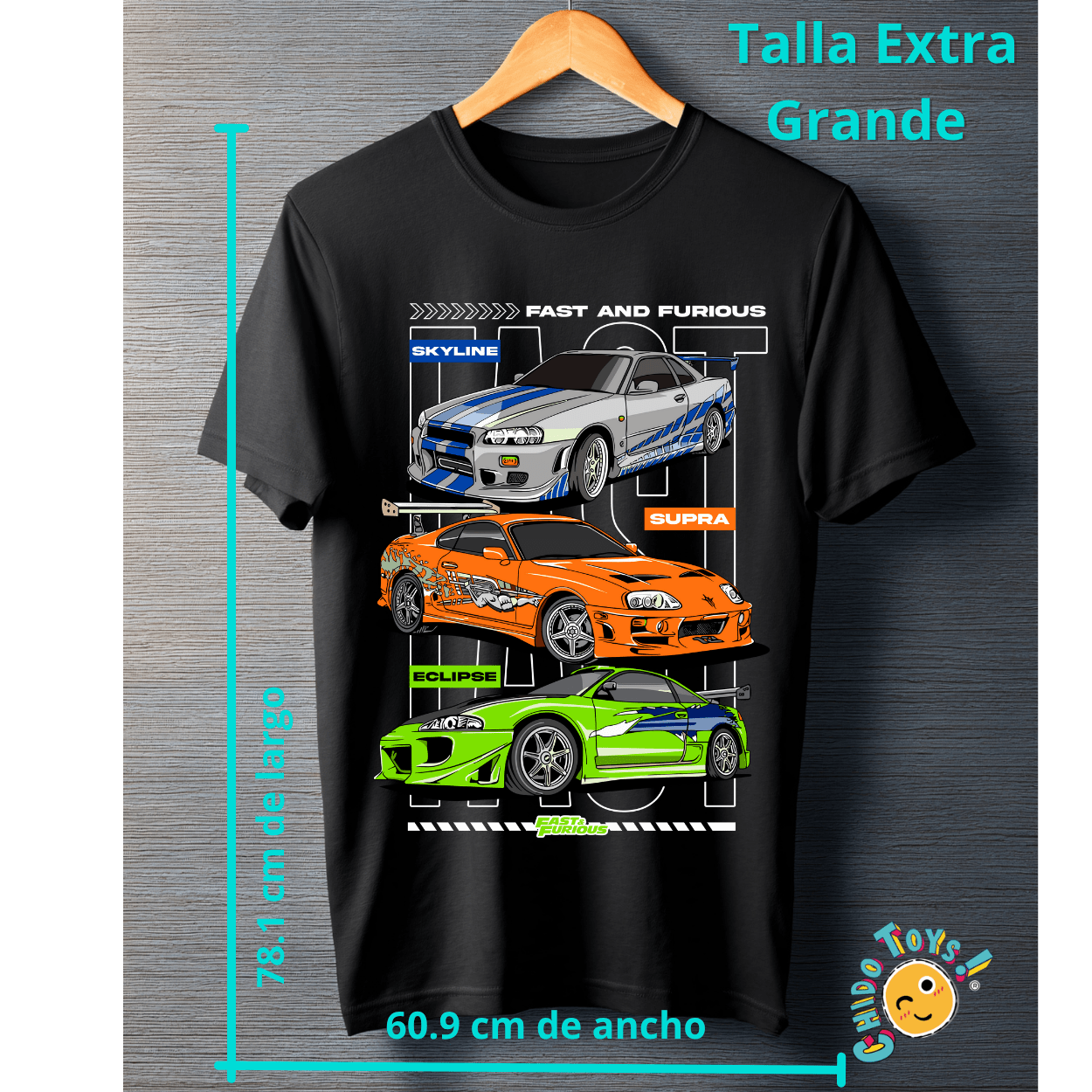 Playera Fast & Furious Negra – Skyline / Supra / Eclipse - Chido Toys