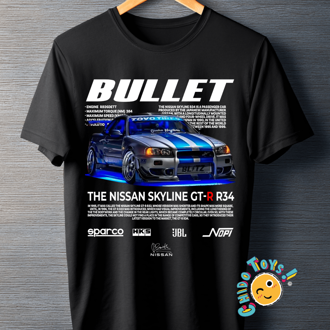 Playera Nissan Skyline GT - R R34 “Bullet” – Leyenda JDM - Chido Toys