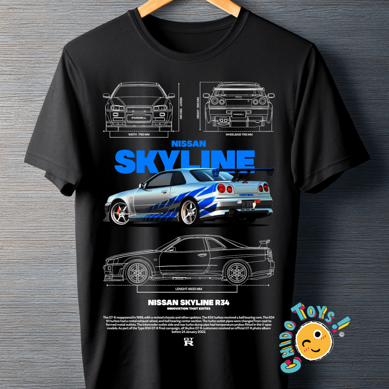 Playera Nissan Skyline R34 – Blueprint Edition - Chido Toys