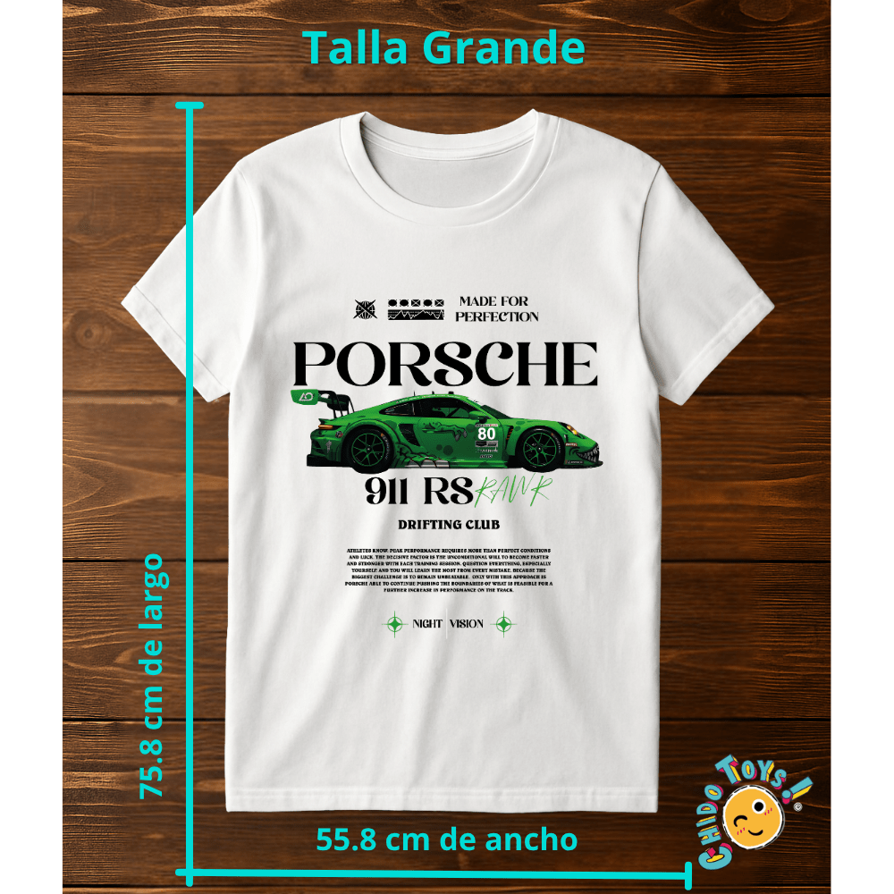 Playera Porsche 911 RS Green – Drifting Club - Chido Toys