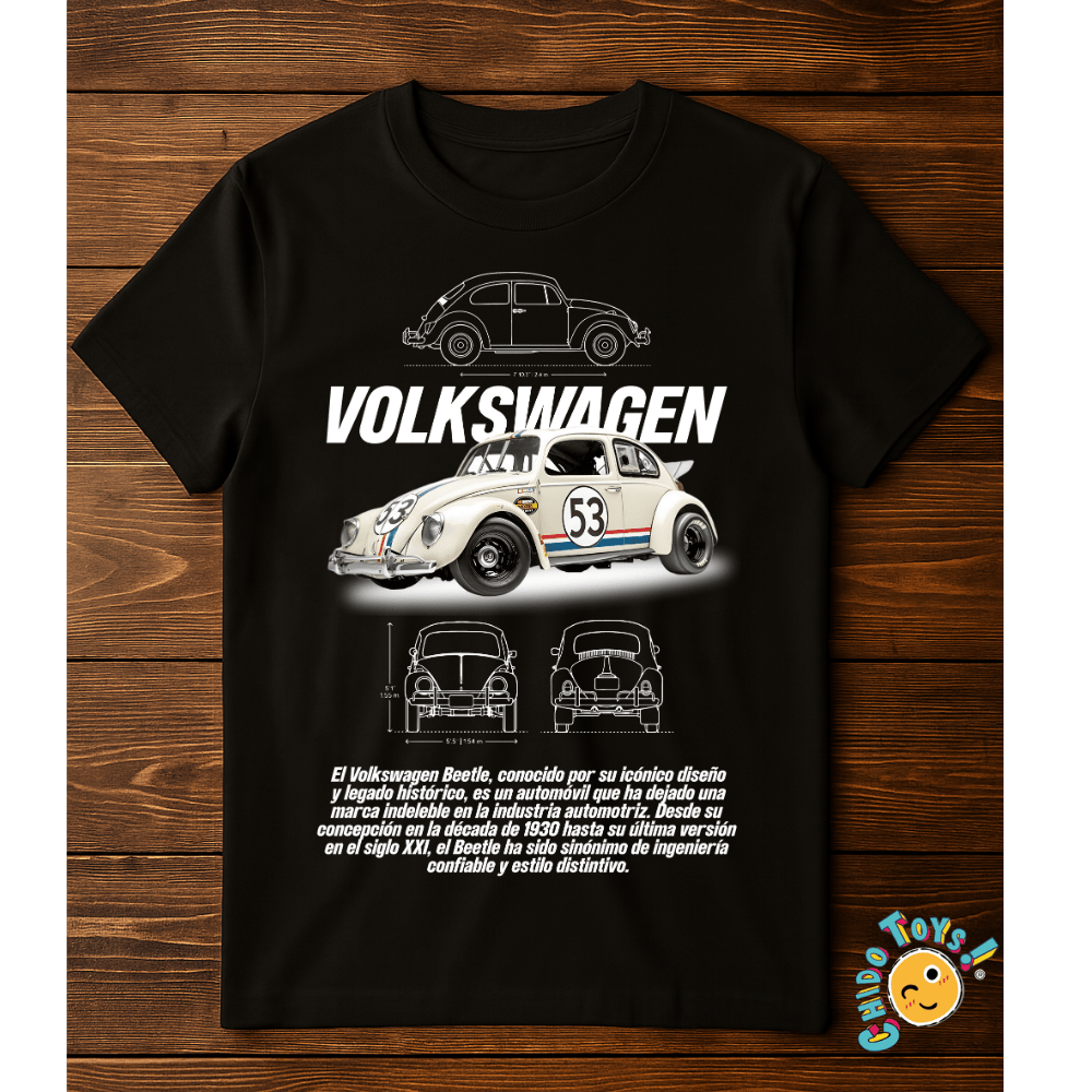 Playera VW Beetle Clásico Diseño estilo Herbie con planos