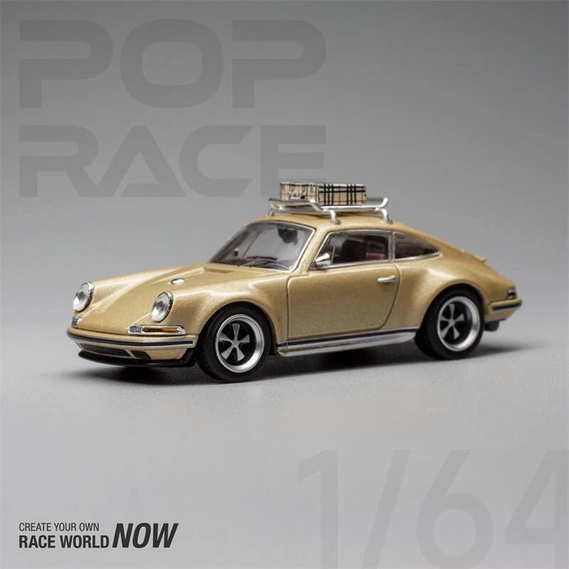 PoP Race Porsche Singer dorado 1:64 con rack y equipaje - Chido Toys