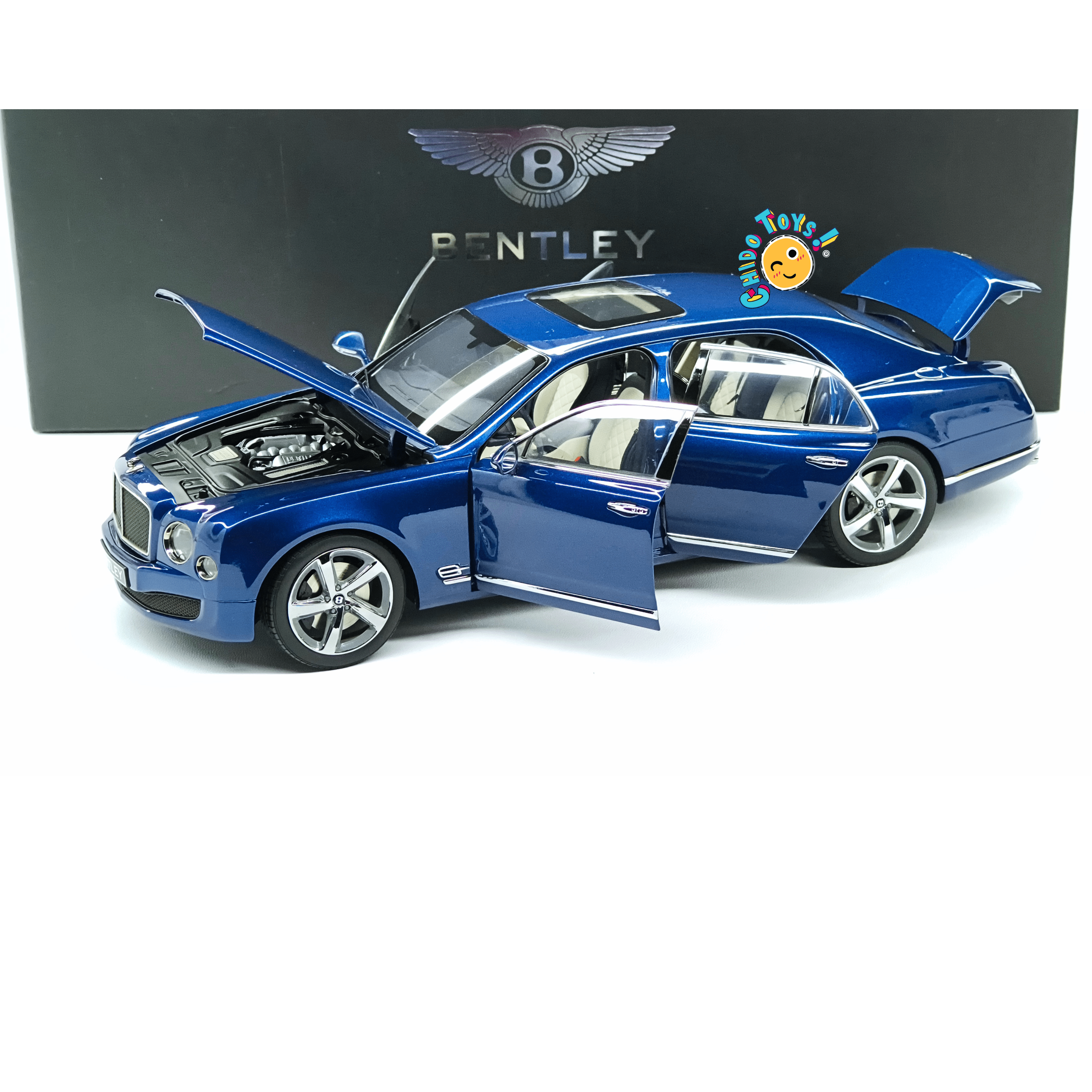 Raro, Kyosho Bentley Mulsanne Speed 2014 1:18 Marlin Blue Dealer Edition - Chido Toys