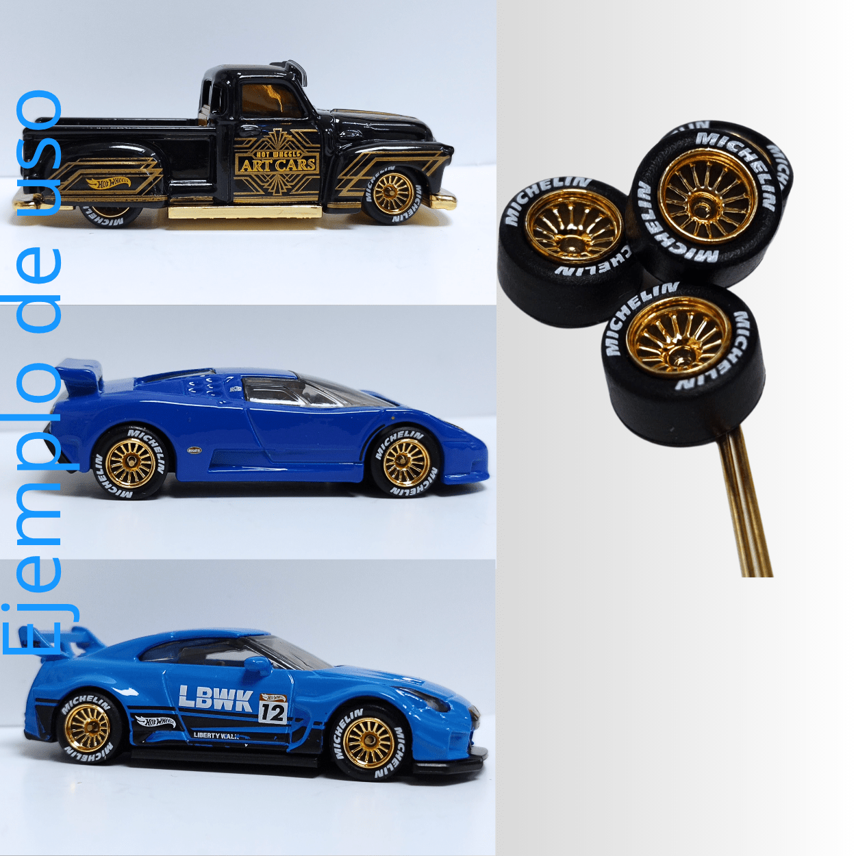 Set de llantas de goma para escala 1:64 con rines tipo diamante y ejes incluidos - Chido Toys