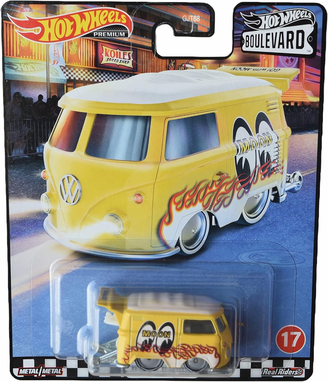 Set Hot Wheels Kool Kombi MOONEYES Amarillas – Edición Boulevard Premium – Incluye Protectores - Chido Toys