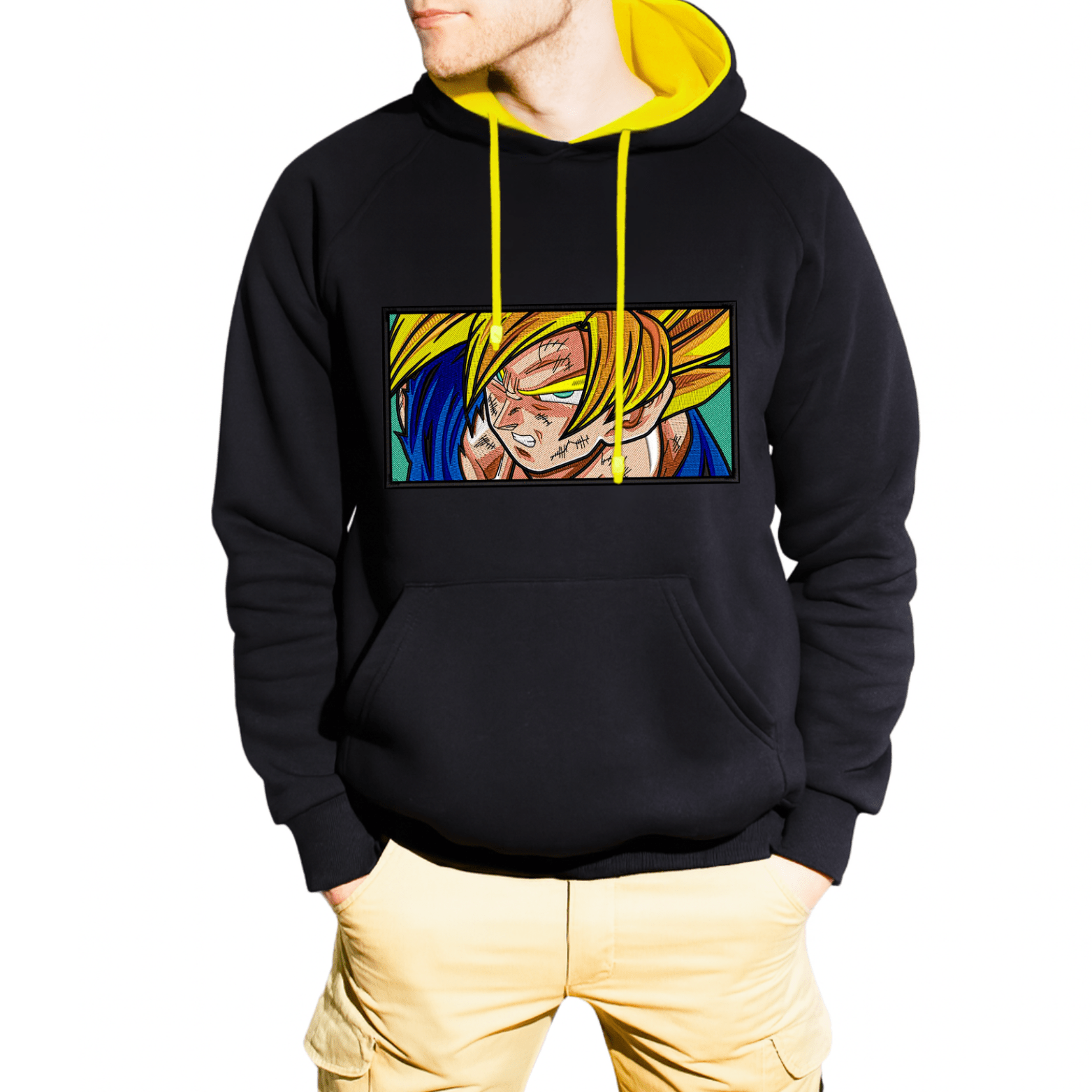 Sudadera Negra con Interior Amarillo – Diseño Anime Inspirado en Super Saiyan - Chido Toys