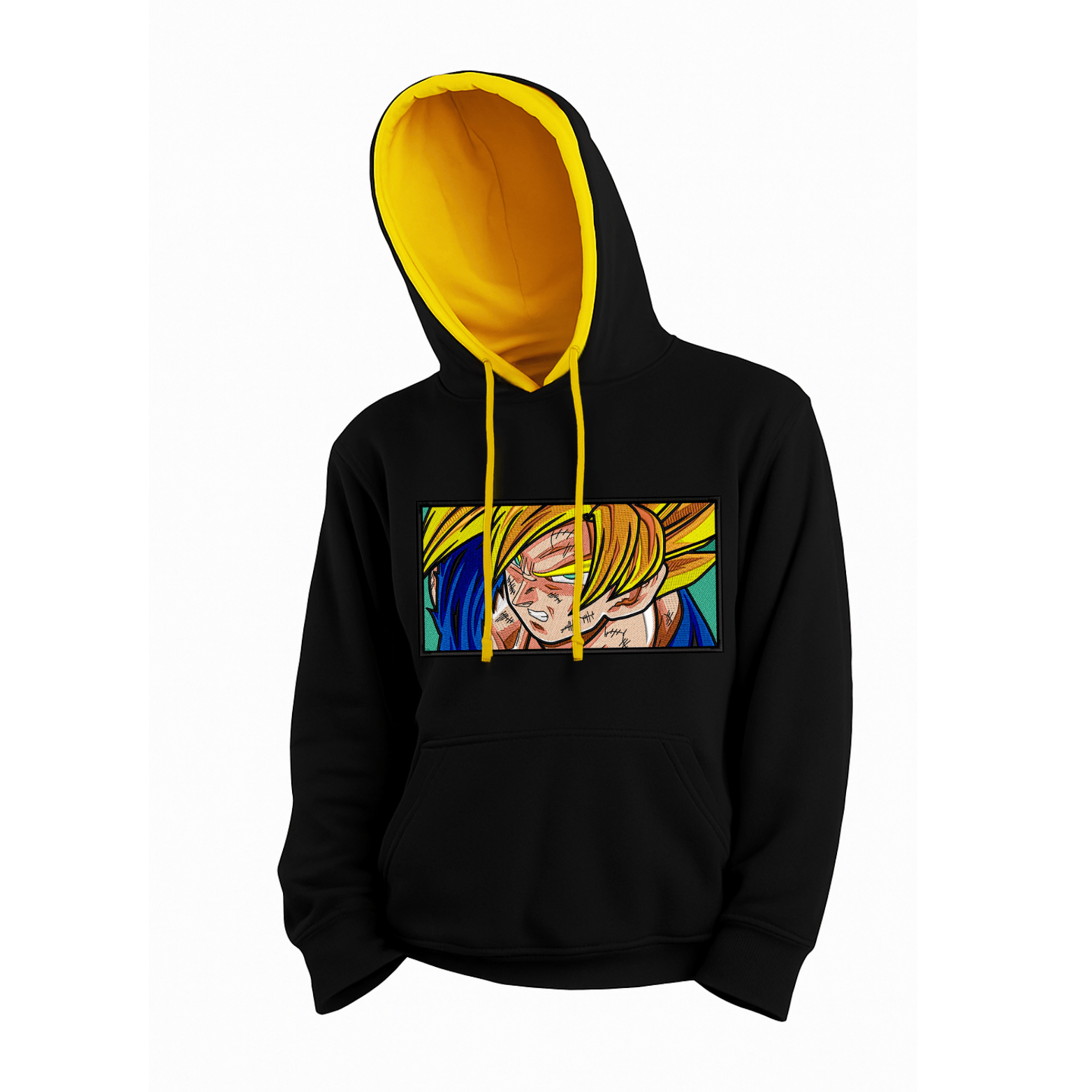 Sudadera Negra con Interior Amarillo – Diseño Anime Inspirado en Super Saiyan - Chido Toys