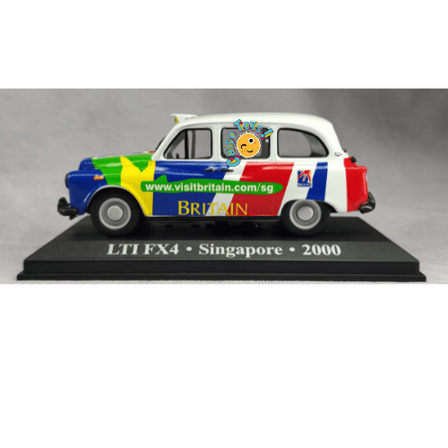 Taxi LTI FX4 Singapore 2000 a Escala 1:43 | Cuerpo de Metal | Base de Exhibición | Visit Britain Edition - Chido Toys