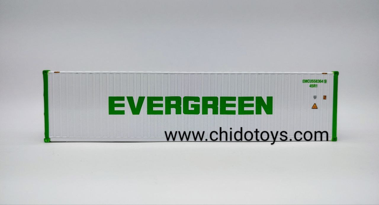 Trailer a escala marca Mini GT, Modelo Western Star 49X con contenedor refrigerado de 40′ Modelo "EVERGREEN" - Chido Toys