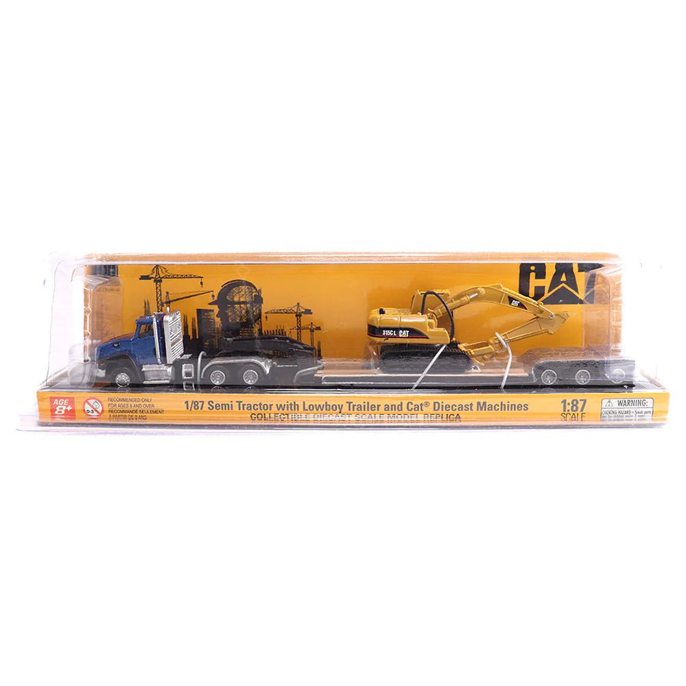 Tráiler Lowboy con Excavadora CAT 315CL a Escala 1:87 | Modelo Coleccionable de Construcción - Chido Toys