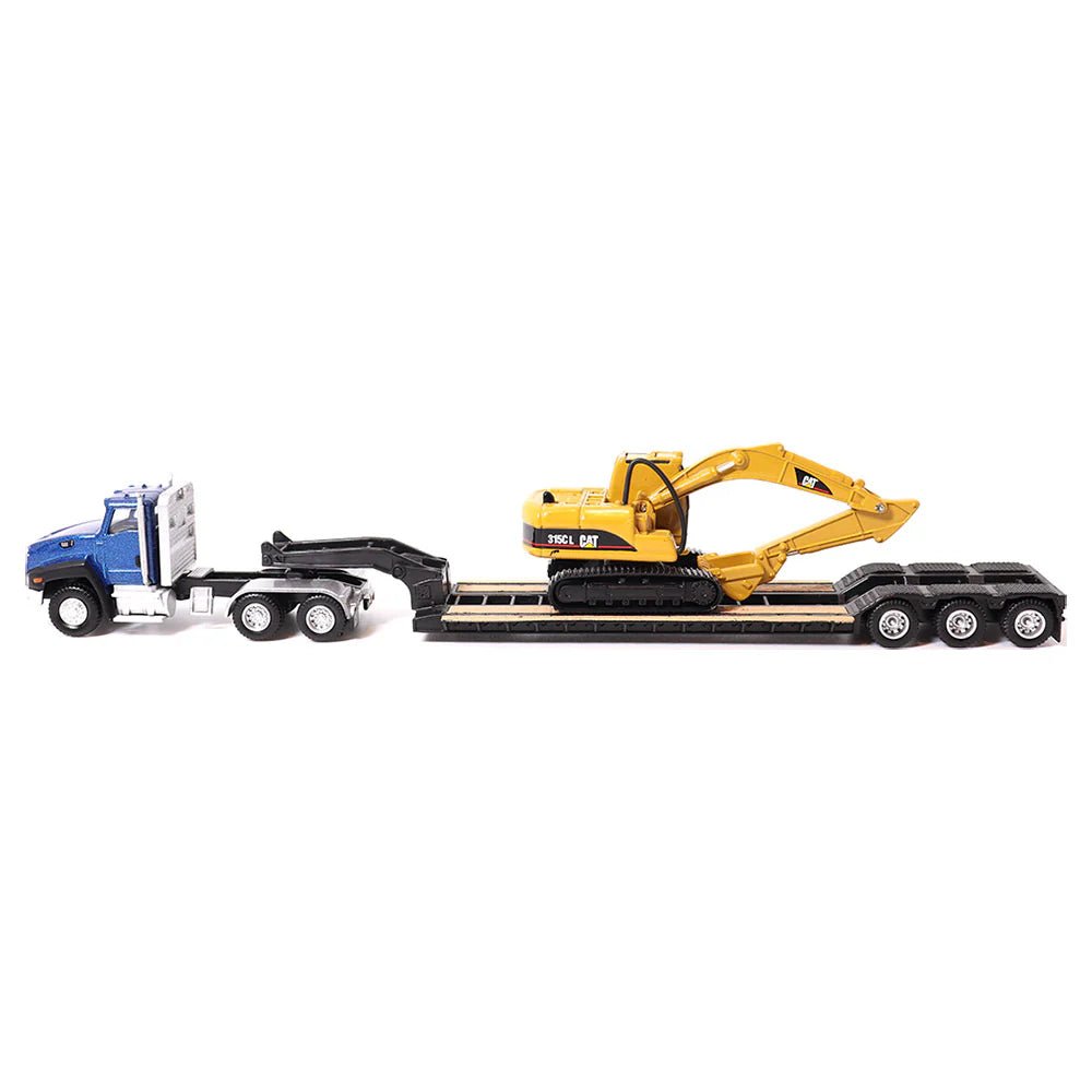 Tráiler Lowboy con Excavadora CAT 315CL a Escala 1:87 | Modelo Coleccionable de Construcción - Chido Toys