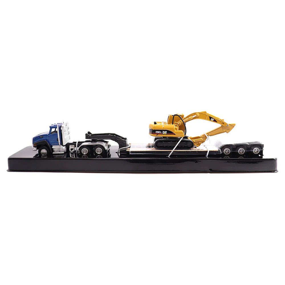 Tráiler Lowboy con Excavadora CAT 315CL a Escala 1:87 | Modelo Coleccionable de Construcción - Chido Toys