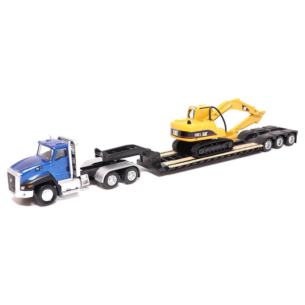 Tráiler Lowboy con Excavadora CAT 315CL a Escala 1:87 | Modelo Coleccionable de Construcción - Chido Toys