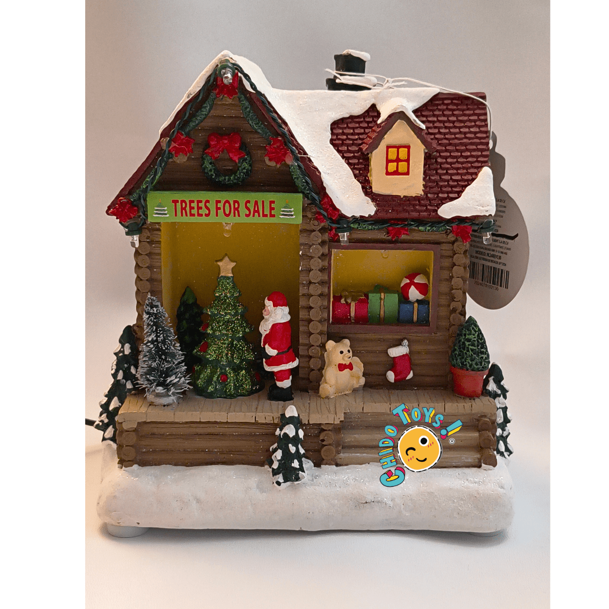 Villa Navideña con Luz y Música – “Tienda de Regalos de Santa” (árbol giratorio, USB) - Chido Toys