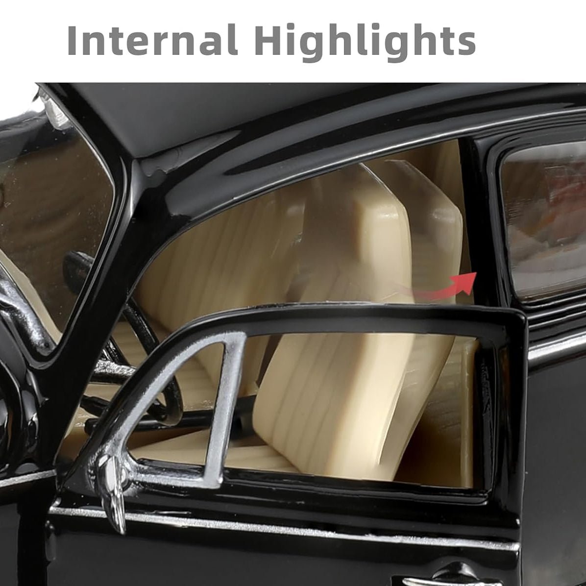 Volkswagen Beetle clásico 1:24 negro con apertura de puertas y cofre - Chido Toys