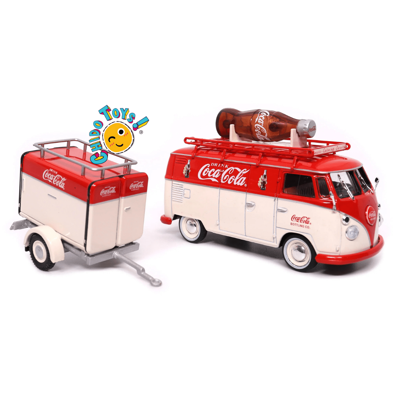 Volkswagen T1 Kombi 1960 Coca - Cola con Remolque – Escala 1:43 Diecast - Chido Toys
