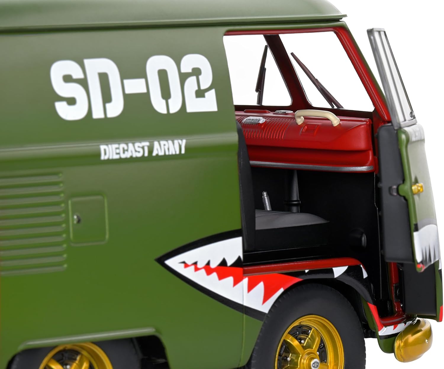 Volkswagen T1 Panel Van "Kool Kombi Diecast Army" con Remolque | Sólido 1:18 - Chido Toys