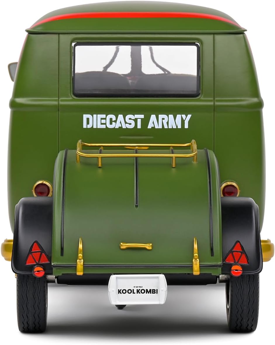 Volkswagen T1 Panel Van "Kool Kombi Diecast Army" con Remolque | Sólido 1:18 - Chido Toys